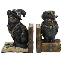 Design Toscano Knowledge Seekers Steampunk Cat and Owl Sculptural Bookends