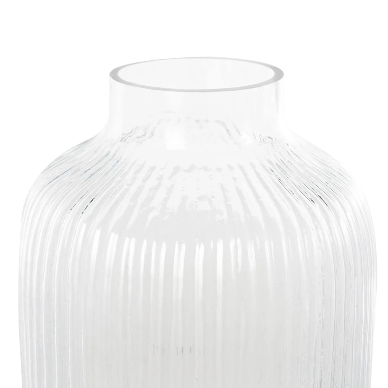 13" Clear Glass Ribbed Fluted Decorative Vase