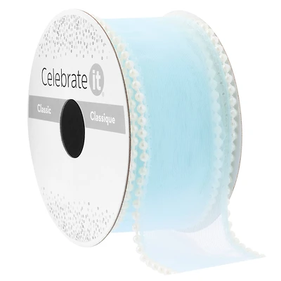 1.5" x 3yd. Blue Sheer Pearl Edge Ribbon by Celebrate It® Classic