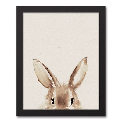 Peeking Bunny 11" x 14" Black Floating Framed Canvas