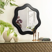 Glitzhome® 33.5" Modern Black Triple Wood Frame Wavy Wall Mirror