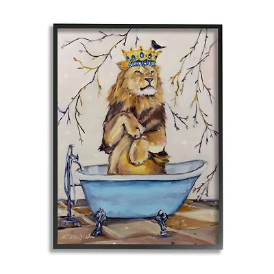 Stupell Industries Regal Jungle Lion in Blue Claw Bath in Frame Wall Art