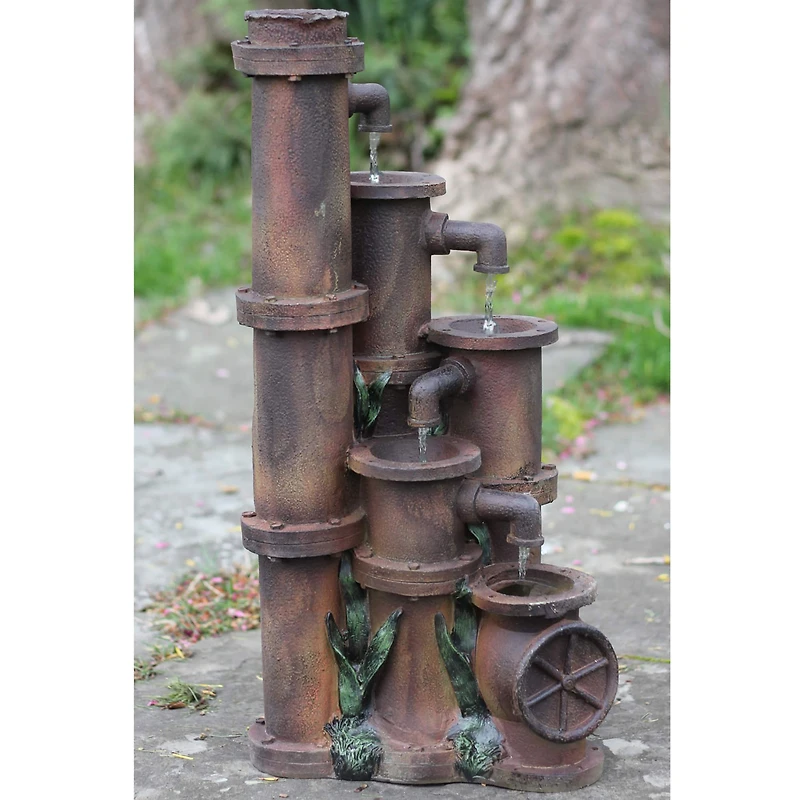 23.5" Rusted Cascading Pipes Outdoor Patio Garden Water Fountain