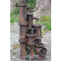 23.5" Rusted Cascading Pipes Outdoor Patio Garden Water Fountain