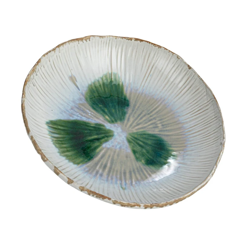 Hello Honey® 11.5" Green & White Stoneware Bowl with Reactive Crackle Glaze