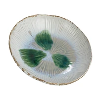 Hello Honey® 11.5" Green & White Stoneware Bowl with Reactive Crackle Glaze