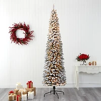 9ft. Pre-Lit Flocked Pencil Artificial Christmas Tree with Clear LED Lights
