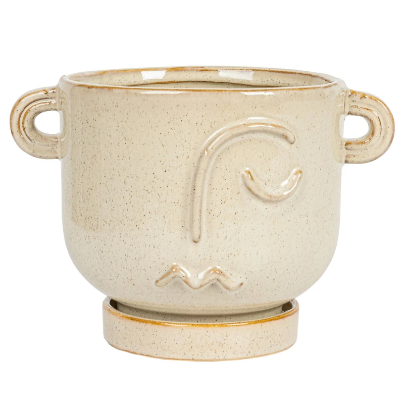 Hello Honey® 8.25" Cream Stoneware Face Planter & Saucer