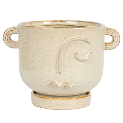 Hello Honey® 8.25" Cream Stoneware Face Planter & Saucer