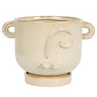 Hello Honey® 8.25" Cream Stoneware Face Planter & Saucer