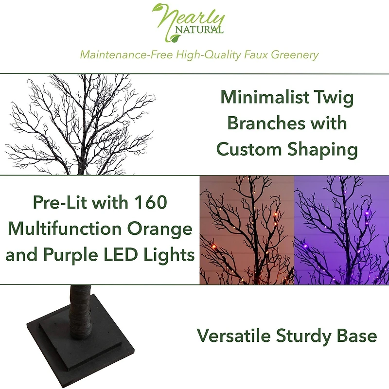 4ft. Pre-Lit Halloween Minimalist Twig Artificial Fall Tree with 160 Orange & Purple LED Lights