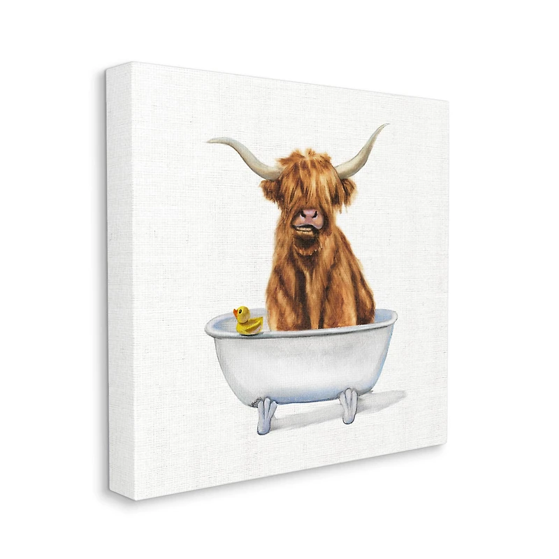 Stupell Industries Shaggy Country Cattle in Bathtub Rubber Duck Canvas Wall Art