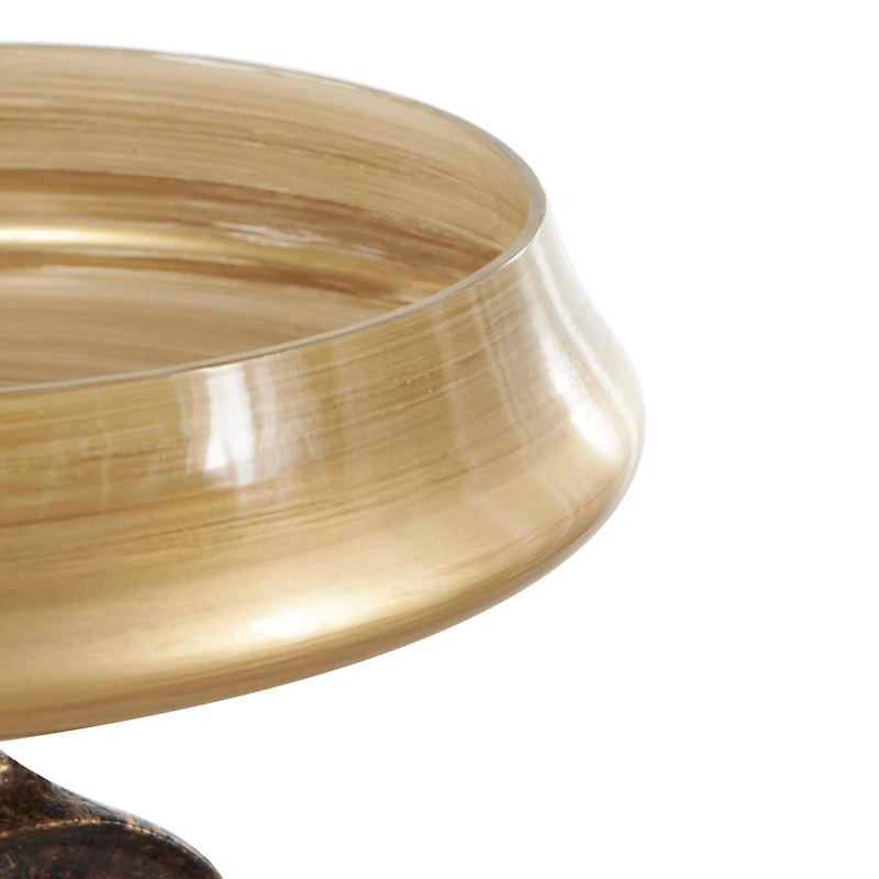 12.5" Brown Glass Wide Brushed Decorative Bowl with Textured Ring Base