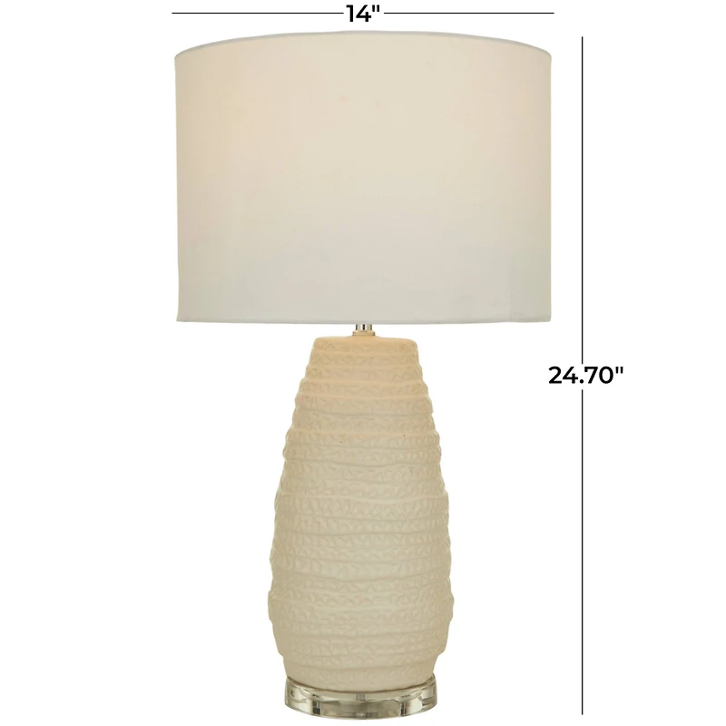 Cream Ceramic Gourd Style Base Table Lamp with Drum Shade 14" x 14" x 25"