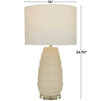 Cream Ceramic Gourd Style Base Table Lamp with Drum Shade 14" x 14" x 25"