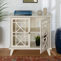 Walker Edison 32" Antique White Fretwork Accent Storage Cabinet