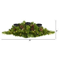 30" Pre-Lit Pine & Pinecone Triple Candelabrum