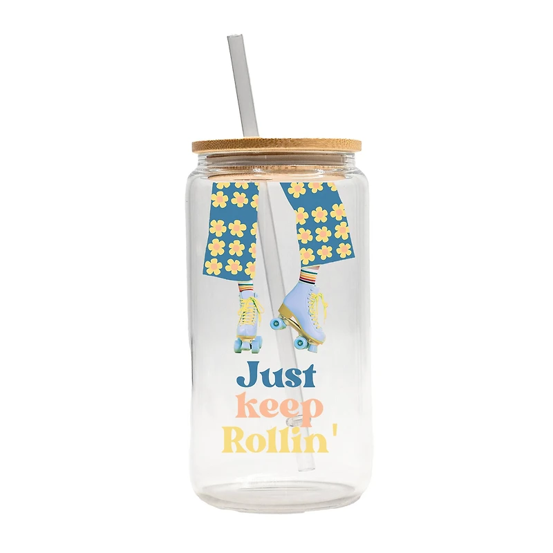 16oz. Just Keep Rollin' Glass Can Cup