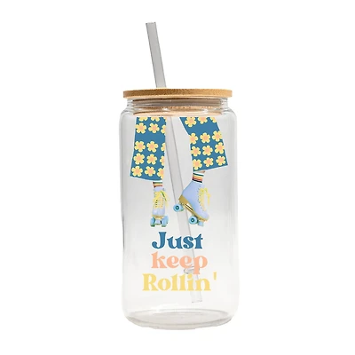16oz. Just Keep Rollin' Glass Can Cup
