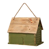 Glitzhome® 14" Hanging Wooden Distressed Green Garden Birdhouse