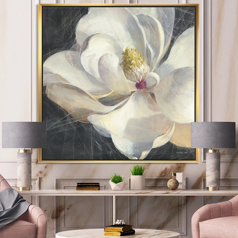 Designart - Vivid White Magnolia IV - Shabby Chic Framed Canvas