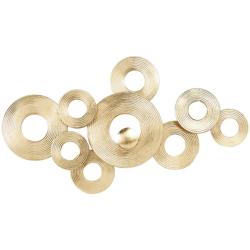 Gold Metal Abstract Stacked Circle Ring Wall Decor with Groove Texture