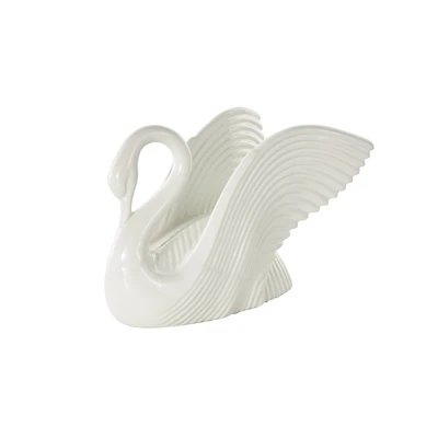10.5" Ceramic Swan with Textured Grooves Sculpture