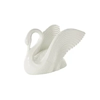 10.5" Ceramic Swan with Textured Grooves Sculpture