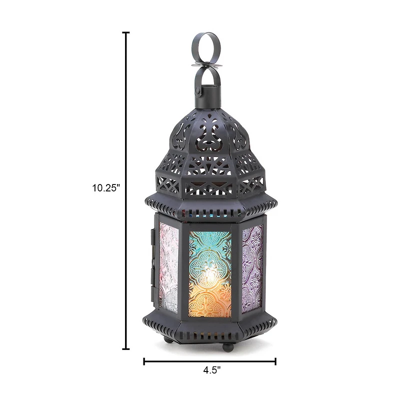 10.25" Rainbow Moroccan Style Hanging Candle Lantern