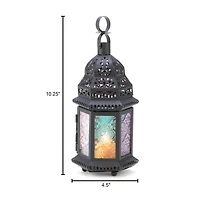 10.25" Rainbow Moroccan Style Hanging Candle Lantern