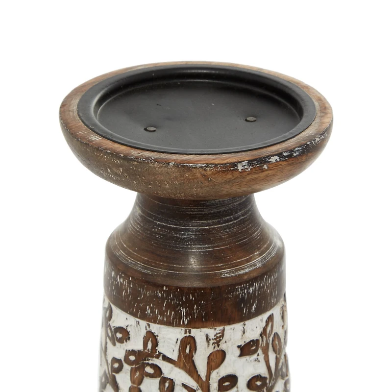 Brown Mango Wood Natural Candle Holder Set, 3ct.