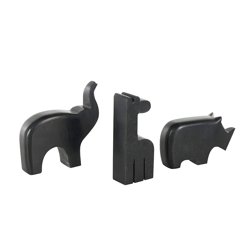 Black Abstract Marble Safari Animals Sculpture Set