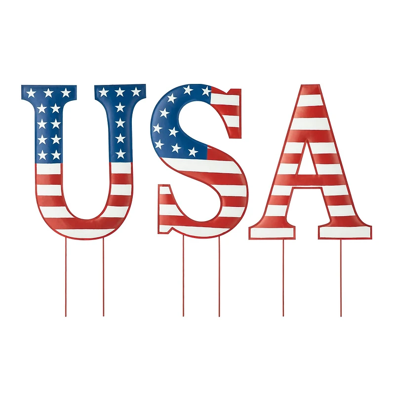 Glitzhome® 45" Patriotic America USA Yard Stake Set