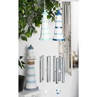 Set of 2 White Aluminum Coastal Wind Chimes, 4" x 30" Each