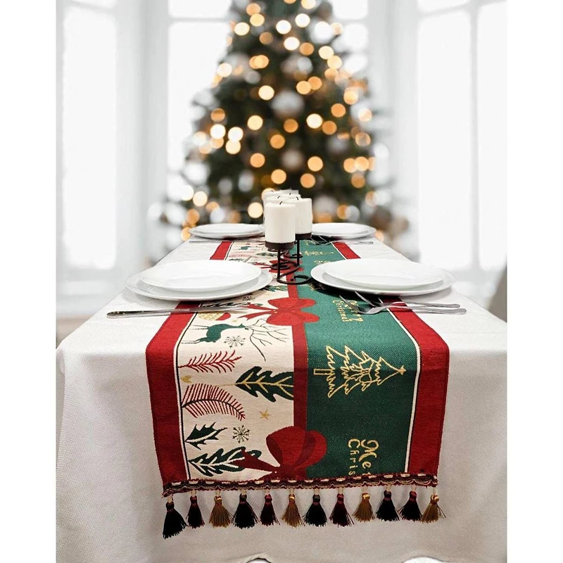 Wizardi 13.75" x 71" Festive Holiday Tree Christmas Table Runner
