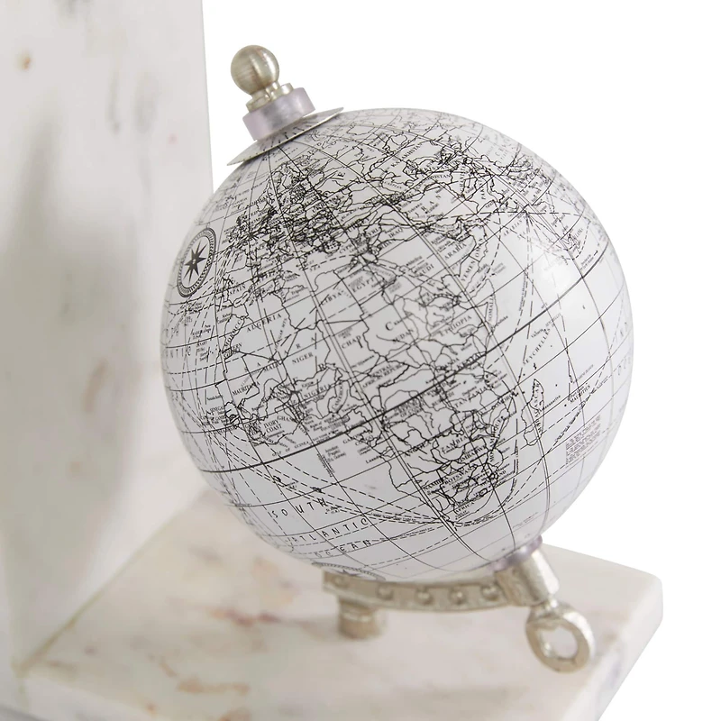 White Stone Contemporary Globe Bookends Set