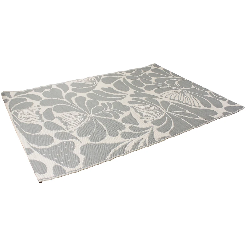 Gray & Off-White Floral Rectangular Outdoor Area Rug, 4ft. x 6ft.