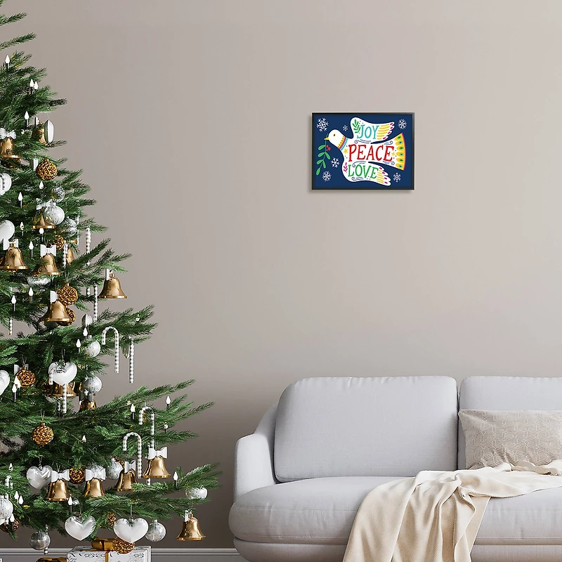 Stupell Industries Joy Peace Love Dove Holly Sprig Framed Giclee Art