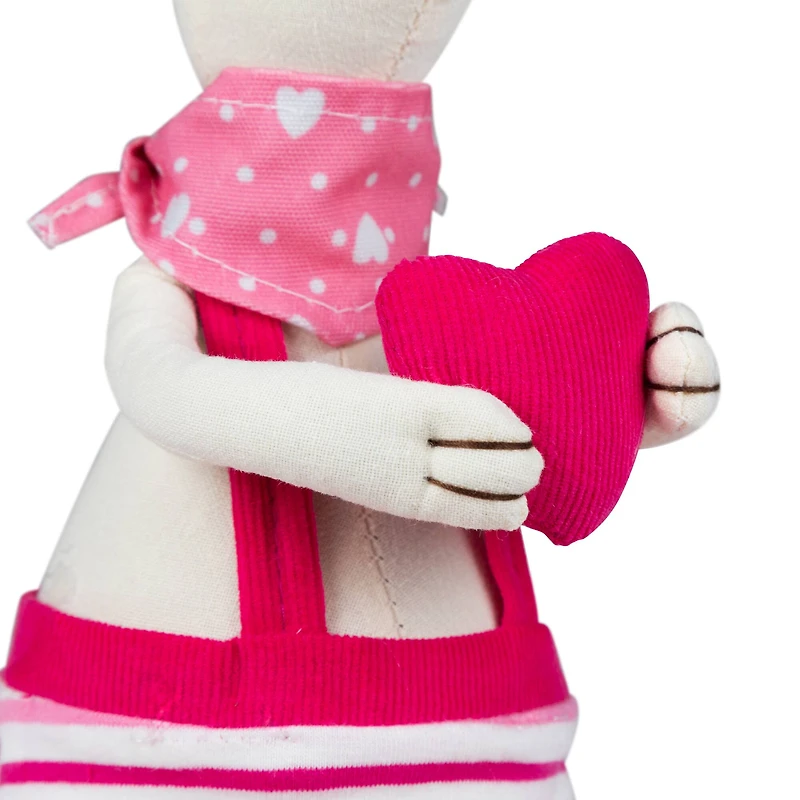 16.5" Pink & Cream Sitting Girl Easter Rabbit Figure with Dangling Legs