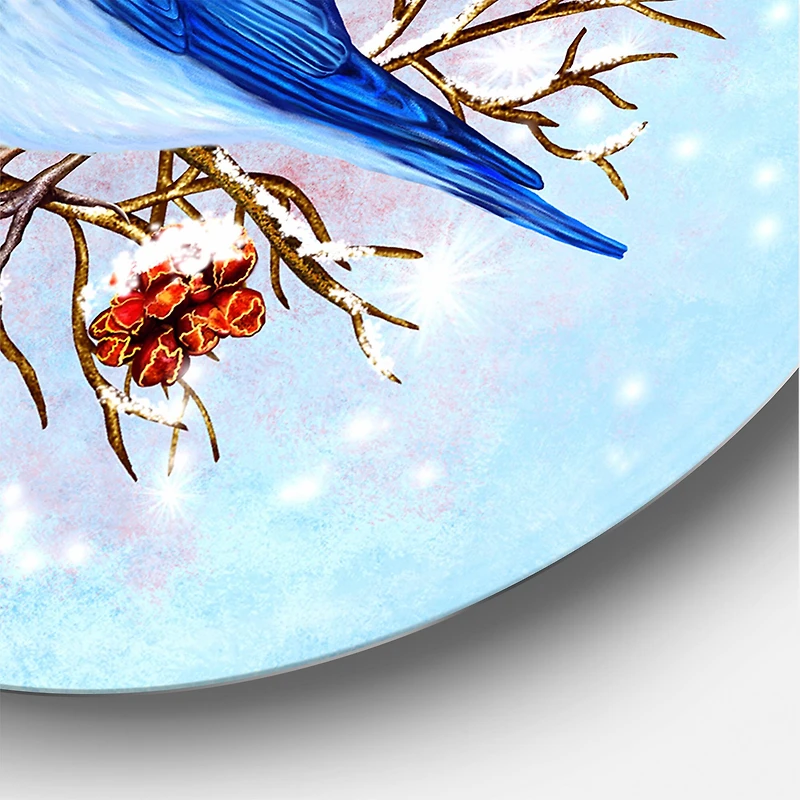 Designart - Two Blue Birds Sitting On A Branch With Berries