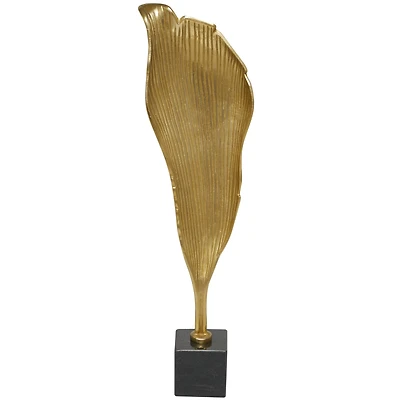 39.75" Gold Aluminum Textured Abstract Leaf Sculpture Décor