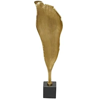 39.75" Gold Aluminum Textured Abstract Leaf Sculpture Décor