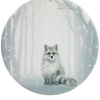 White & Silver Porcelain Arctic Fox Disc Ornament