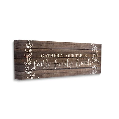 Stupell Industries Faith Family Friends Quote Wood Pattern Rustic Phrase Canvas Wall Art