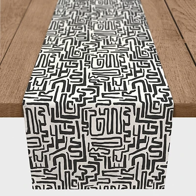 Black Maze Lines 16" x 72" Cotton Twill Runner