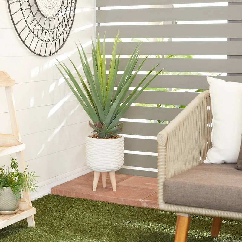 The Novogratz 3ft. Potted White Plastic Modern Aloe Vera Artificial Foliage