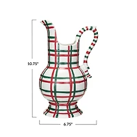 Hello Honey® 2qt. Red, Green & White Plaid Hand-Painted Stoneware Pitcher