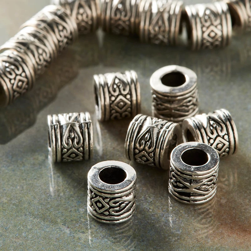 Silver Heart Pattern Metal Rondelle Beads, 8mm by Bead Landing™