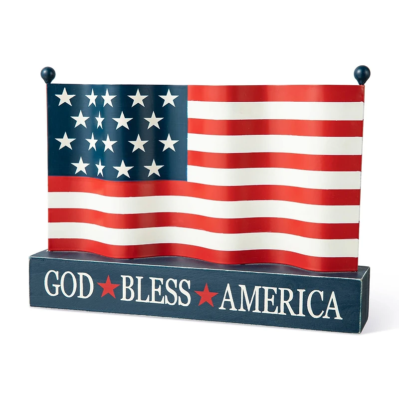 Glitzhome® 14" Metal Patriotic America flag with Wooden Base Table Décor