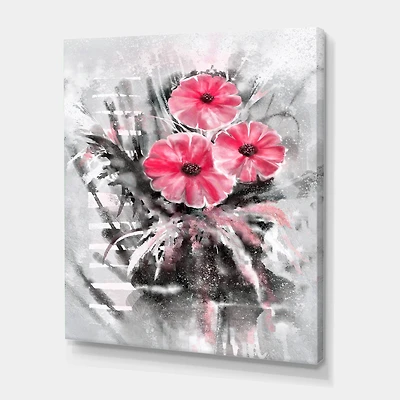 Designart - Abstract Red Flowers On Gray
